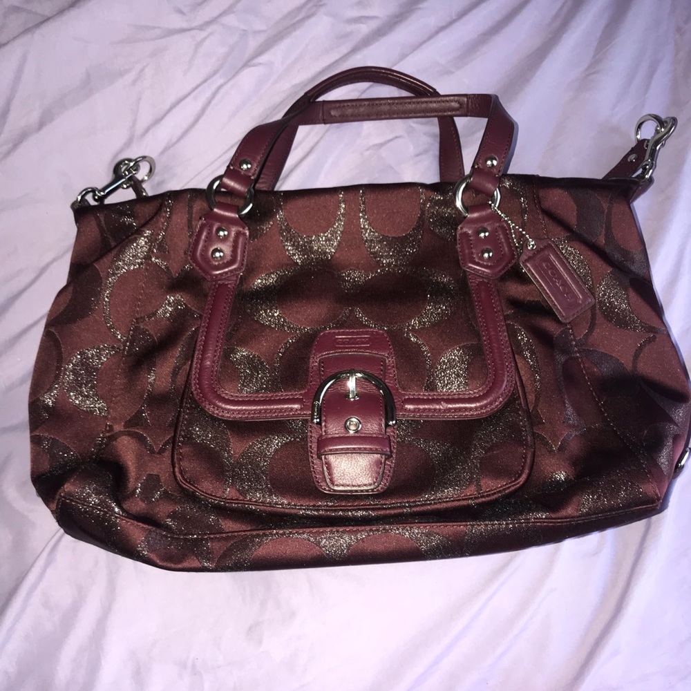Coach Signature Jacquard Burgundy Satchel